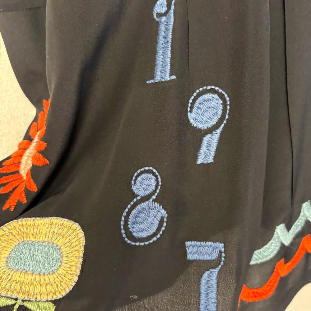 Johnny Was silk black embroidery top, breezy, funky, bohemian - Picture 3 of 16